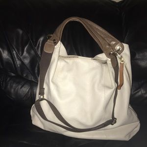 FURLA - White and Brown Leather Hobo Bag